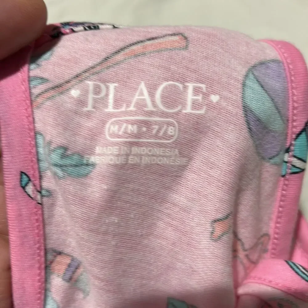 Childrens place M 7/8 pink shorts romper unicorn in a floatie flamingo pops nwot